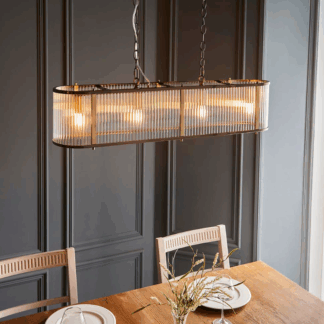 Podłużna lampa wisząca Ridgeton 90 w stylu art deco nad stół