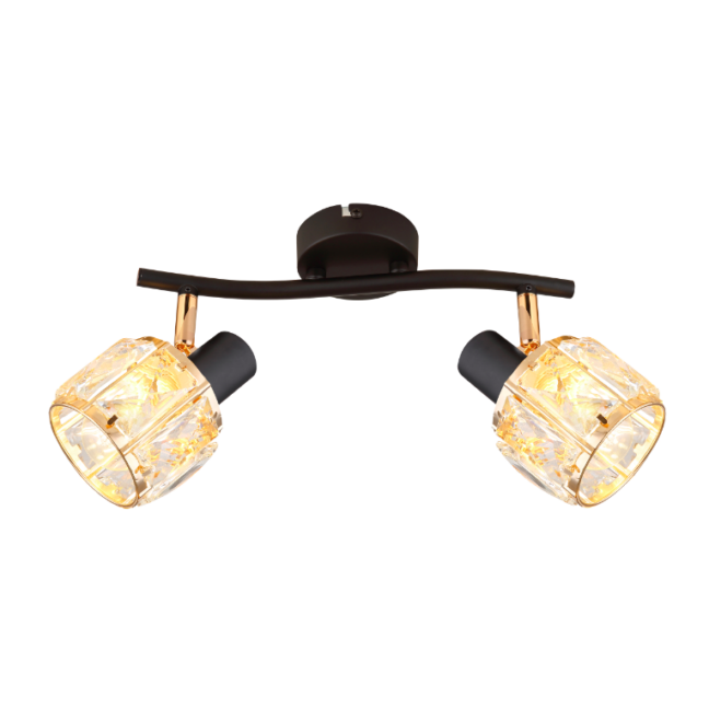 Podwójna czarna lampa sufitowa Dubai z kryształowymi kloszami w stylu glamour