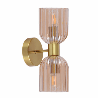 Podwójny kinkiet w złotym kolorze Piega 2 z bursztynowym kloszem