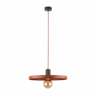 Pomarańczowa wisząca lampa Sila 40 z zielonym uchwytem