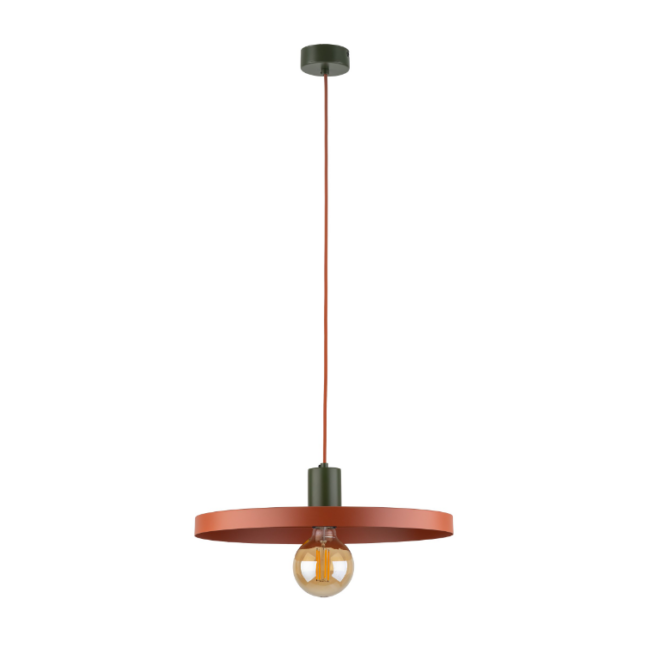 Pomarańczowa wisząca lampa Sila 40 z zielonym uchwytem