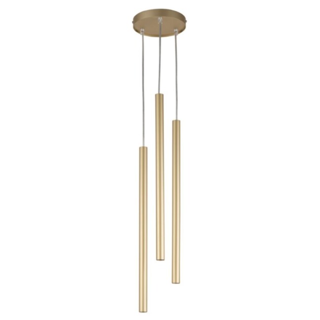 Potrójna wisząca lampa Filora 3 z eleganckimi, smukłymi złotymi kloszami