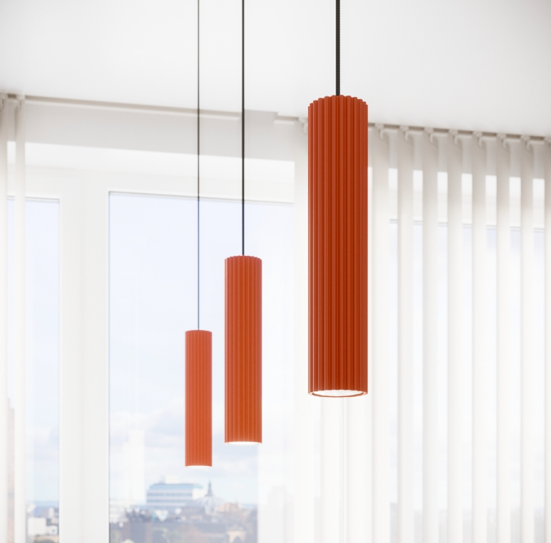 Nowoczesna wisząca lampa tuba Karbon w czerwonym kolorze