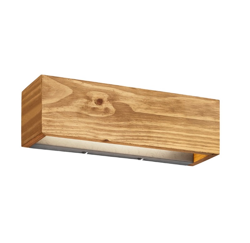 Drewniany kinkiet Brad LED o prostokątnym kształcie świecący w górę i w dół