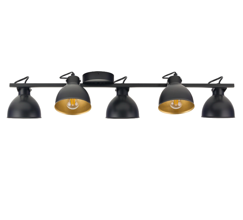 Czarne reflektory IronCube 5 zamontowane na sufitowej listwie