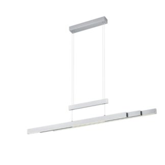 Srebrna, podłużna lampa wisząca LED Trajan z możliwością rozsuwania nad stół