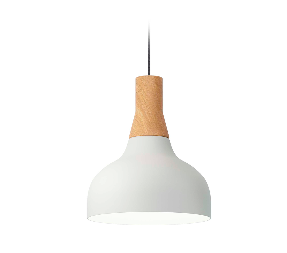 Skandynawska wisząca lampa Reiko z drewnianym akcentem nad wyspę