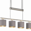 Srebrna wisząca lampa sufitowa Garda Trio 4 z szarymi abażurami
