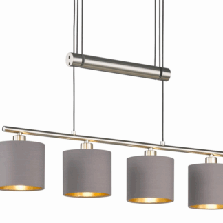 Srebrna wisząca lampa sufitowa Garda Trio 4 z szarymi abażurami
