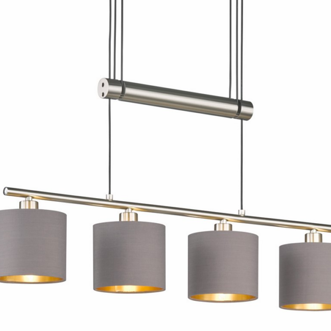 Srebrna wisząca lampa sufitowa Garda Trio 4 z szarymi abażurami