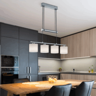 Srebrna wisząca lampa Garda Trio 4 z białymi abażurami