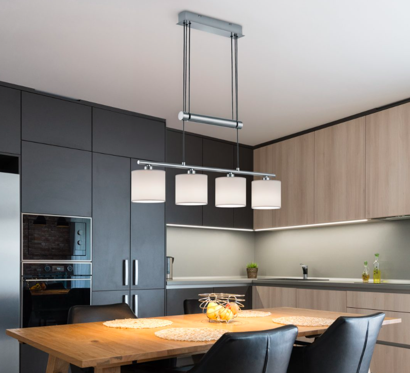 Srebrna wisząca lampa Garda Trio 4 z białymi abażurami