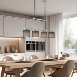 Srebrna wisząca lampa Garda Trio 4 z popielatymi abażurami