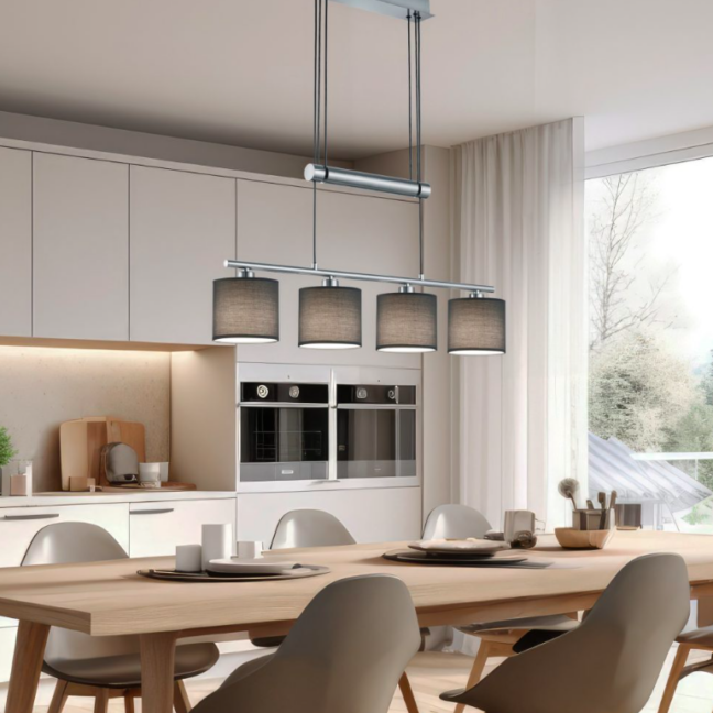 Srebrna wisząca lampa Garda Trio 4 z popielatymi abażurami