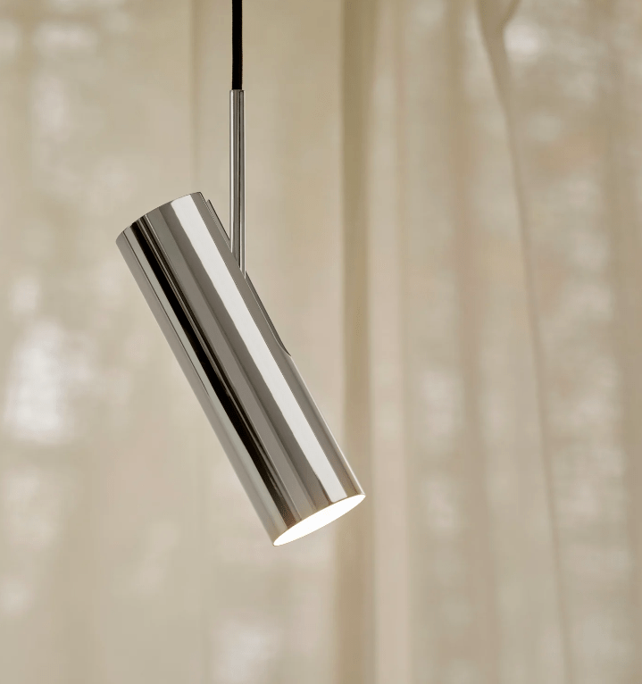 Srebrna, regulowana lampa wisząca MIB 6 w kształcie tuby