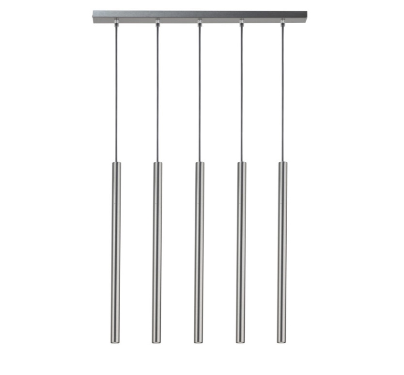 Srebrna wisząca lampa Filora 5 z eleganckimi, smukłymi tubami