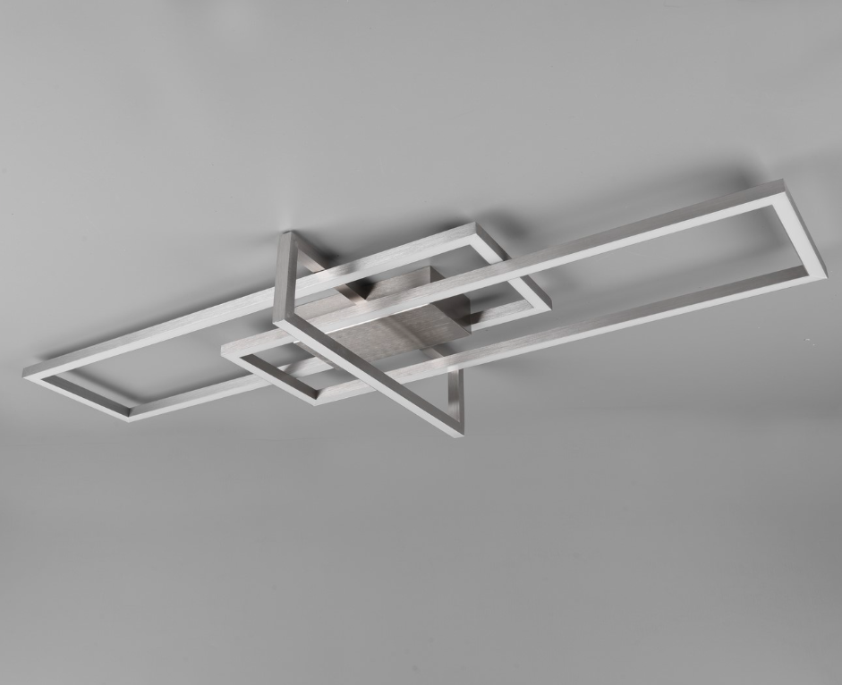 Srebrna, płaska lampa sufitowa LED Salinas o mocy 34W i barwie światła 3000K