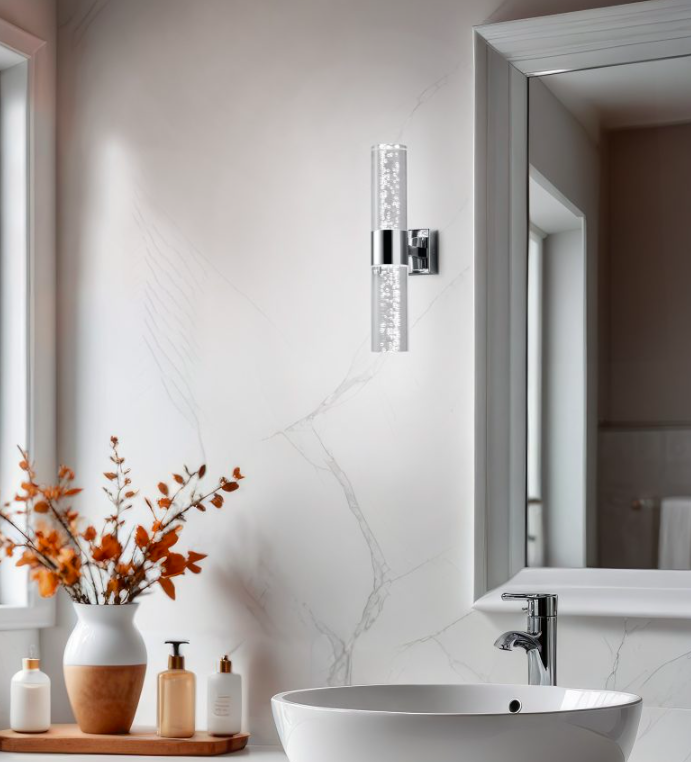 Srebrny kinkiet łazienkowy Bolsa LED o mocy 6,4W i klasie ochrony IP44 w kolorze chromu