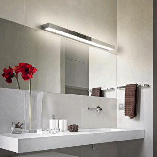 Srebrny kinkiet łazienkowy Rocco LED o długości 90 cm i klasie szczelności IP44