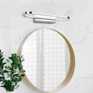 Srebrna lampka ścienna LED Gianni 40 o mocy 22W do łazienki, odporna na wilgoć IP44