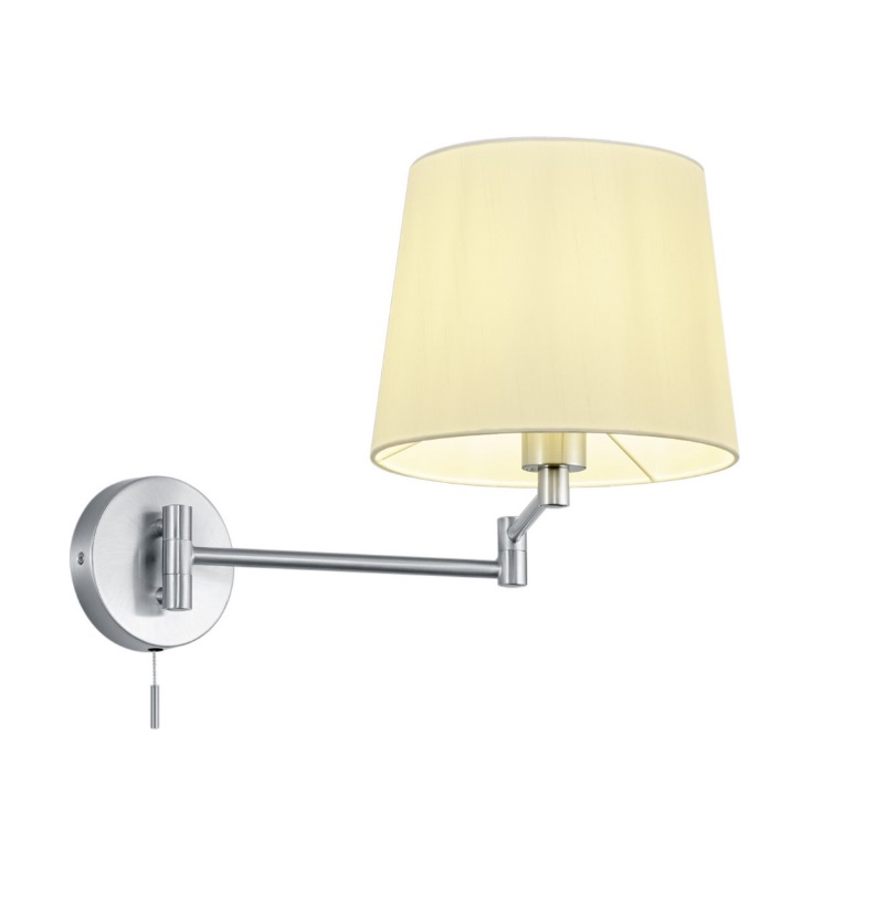 Srebrny kinkiet Lyon z białym abażurem i regulowanym ramieniem