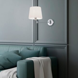 Srebrny kinkiet Lyon z białym abażurem i regulowanym ramieniem