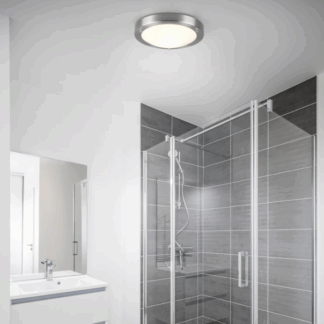 Srebrna lampa sufitowa Condus 30 IP44 w odcieniu niklu do łazienki