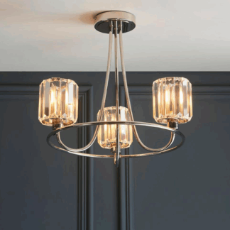 Srebrna lampa sufitowa w stylu art deco Berenice 3 z fasetowanymi kryształami