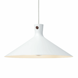 Stożkowa lampa wisząca Dorina 45 w stylu japandi z drewnianym mocowaniem