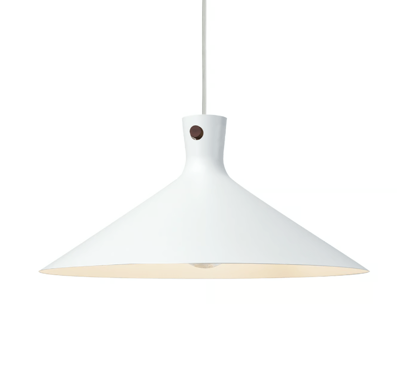 Stożkowa lampa wisząca Dorina 45 w stylu japandi z drewnianym mocowaniem