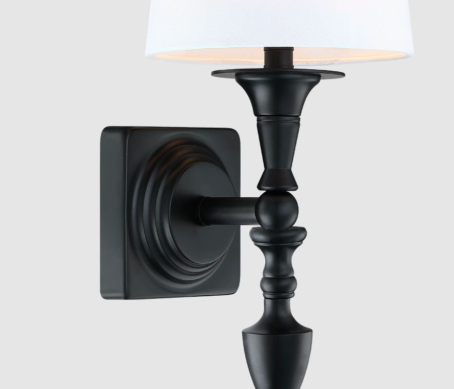 Elegancki czarny kinkiet Austin z białym abażurem