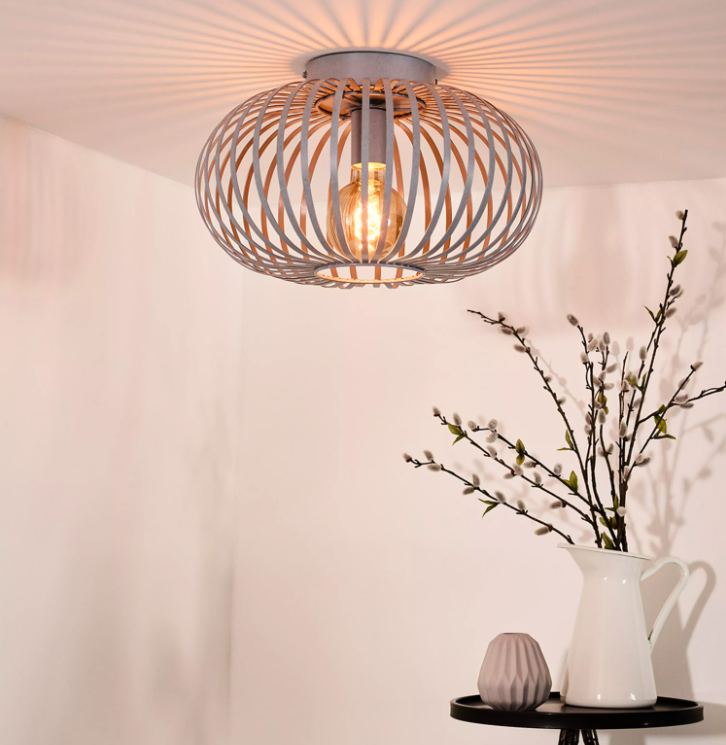 Ażurowy plafon Manuela 40 w szarym kolorze – metalowa lampa do sypialni