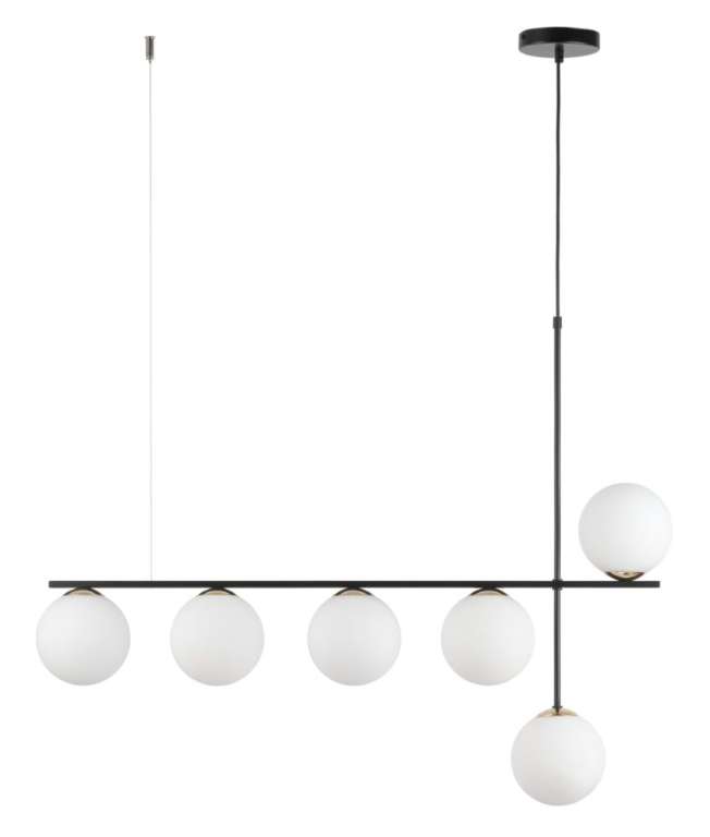 Elegancka, szeroka lampa wisząca Balona 6 z dekoracyjnymi szklanymi kulami nad stół