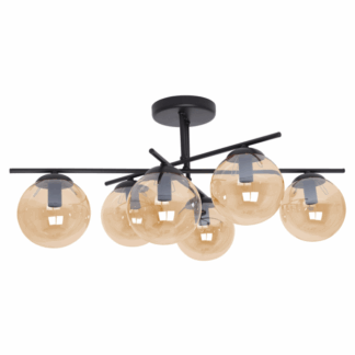 Czarny szklany żyrandol Delta z bursztynowymi kulami