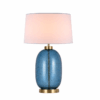 Błękitna lampa stołowa Amur z eleganckimi złotymi zdobieniami