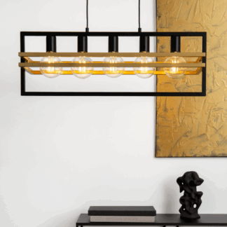 Nowoczesna wisząca lampa HexaBlock 5 w złoto-czarnym kolorze