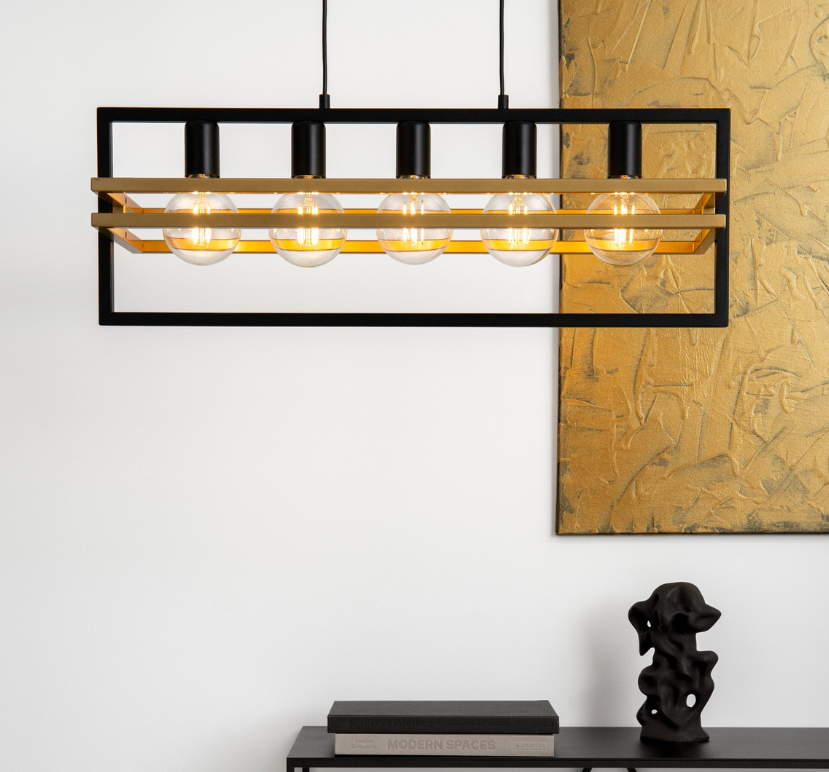 Nowoczesna wisząca lampa HexaBlock 5 w złoto-czarnym kolorze