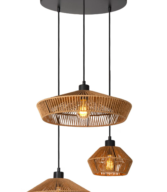 Lampa sufitowa Yunkai 3 wisząca z plecionego papierowego sznura