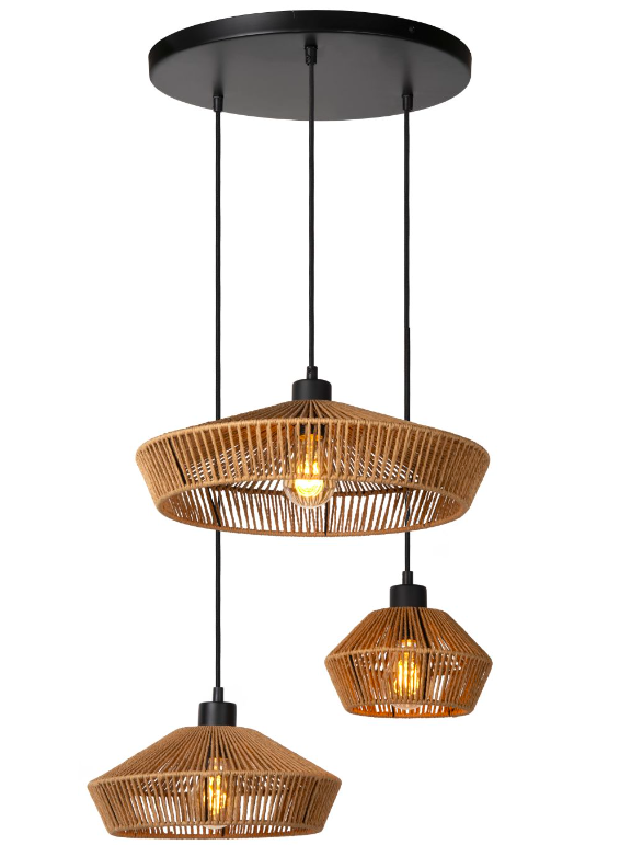 Lampa sufitowa Yunkai 3 wisząca z plecionego papierowego sznura