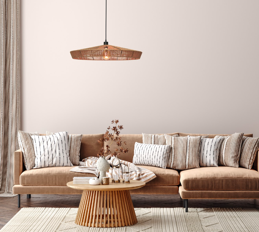 Lampa sufitowa Yunkai 70 z plecionego papierowego sznurka w kolorze brązowym