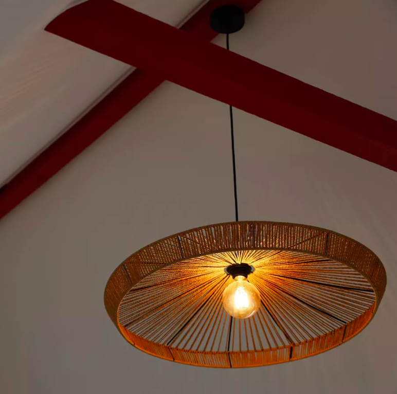 Lampa sufitowa Yunkai 70 z plecionego papierowego sznurka w kolorze brązowym