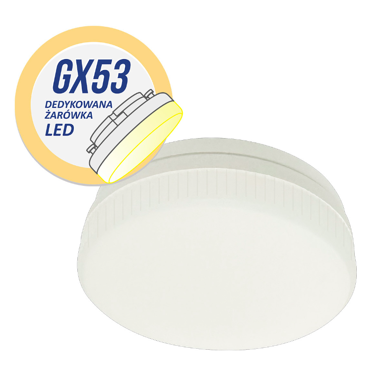 Żarówka GX53 o mocy 7W i barwie światła 3000K, kompatybilna z lampami Light Prestige