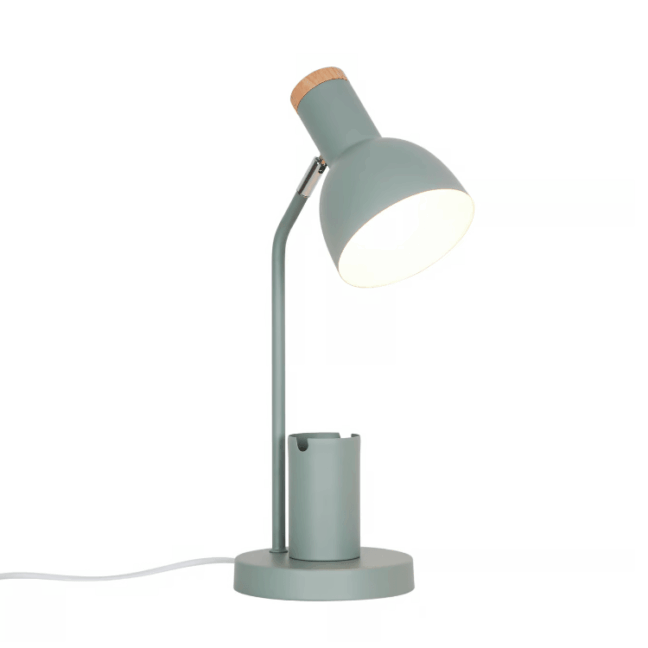 Lampa biurkowa Devone dla dzieci w kolorze zielonym z uchwytem na telefon i przybornikiem