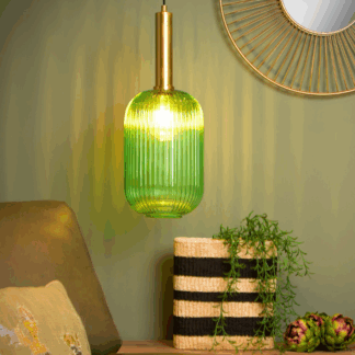 Wisząca lampa Maloto 20 w zielonym szkle ze złotymi akcentami