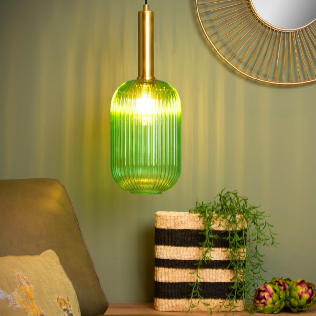 Wisząca lampa Maloto 20 w zielonym szkle ze złotymi akcentami