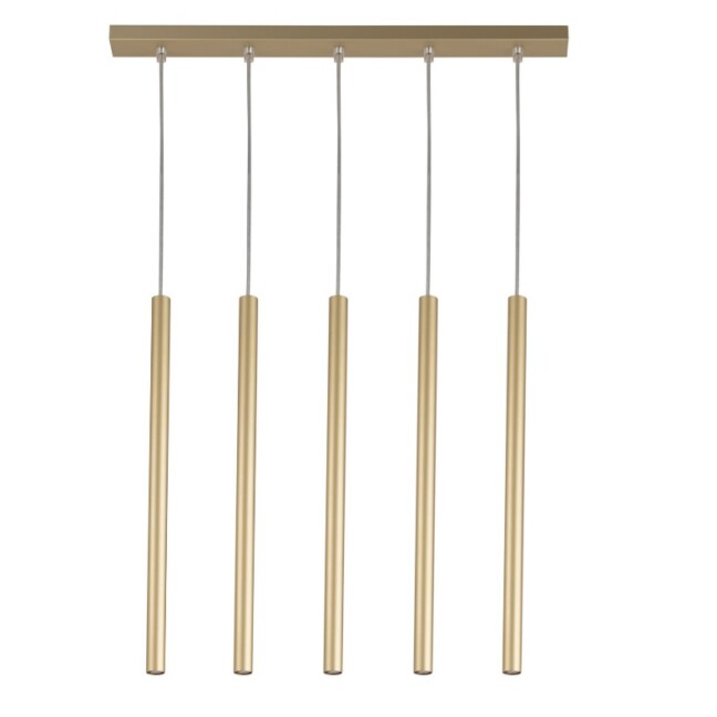 Złota lampa Filora 5 z eleganckimi, wiszącymi tubkami