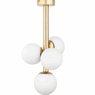 Elegancka złota lampa sufitowa Brassia 4 z kulistymi kloszami