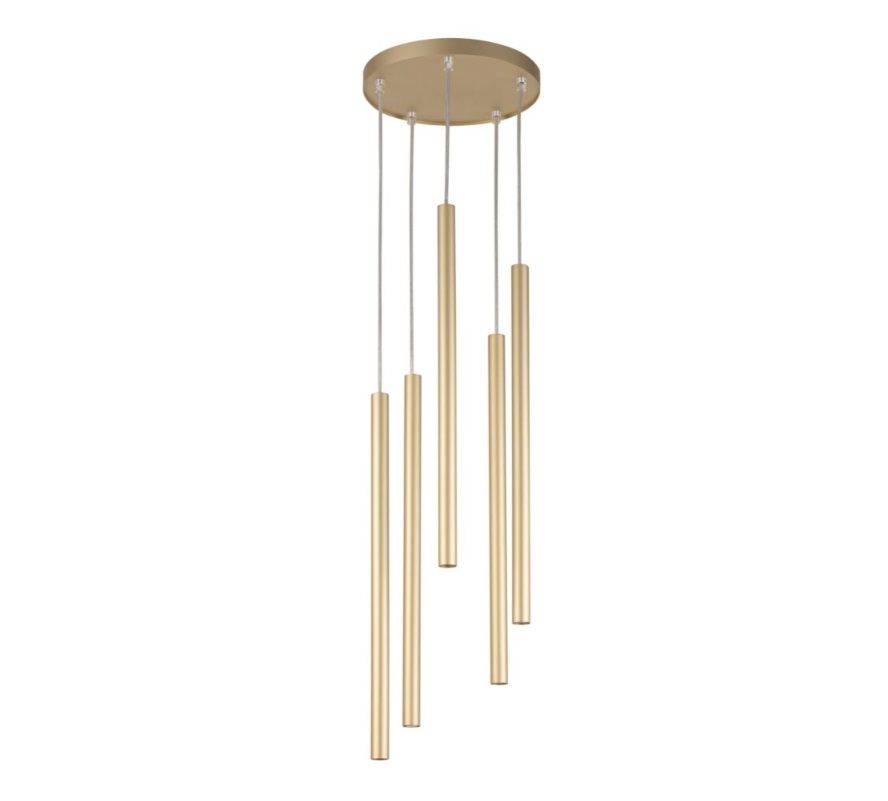 Wisząca złota lampa sufitowa Filora 5 z zwisającymi rurkami
