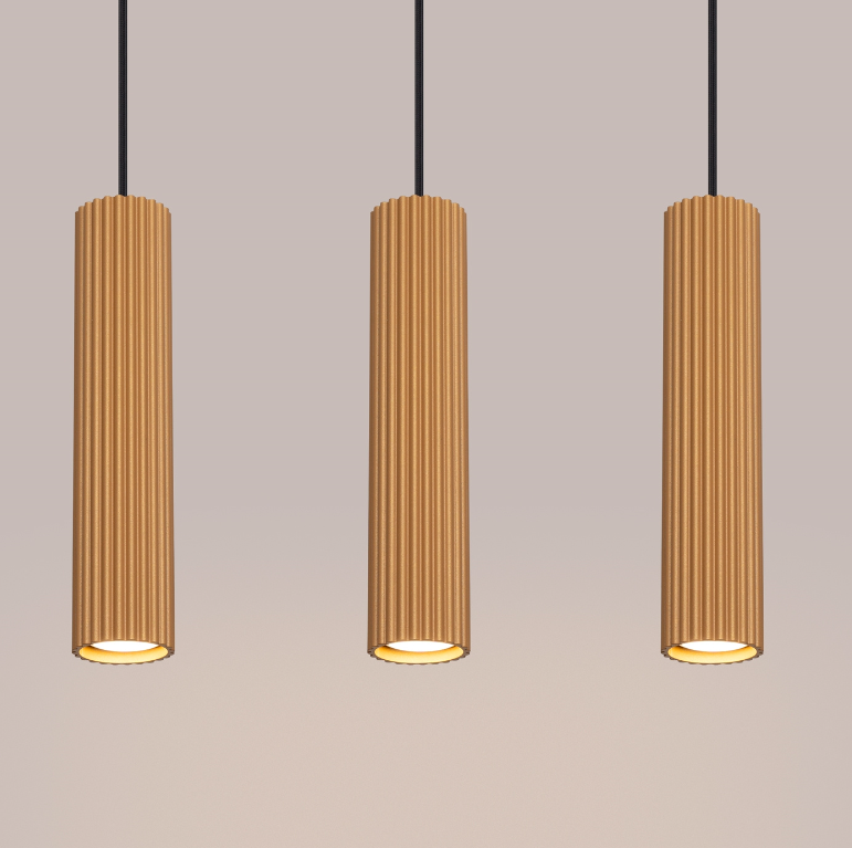 Złota wisząca lampa Karbon 3 z tubowymi zwisami