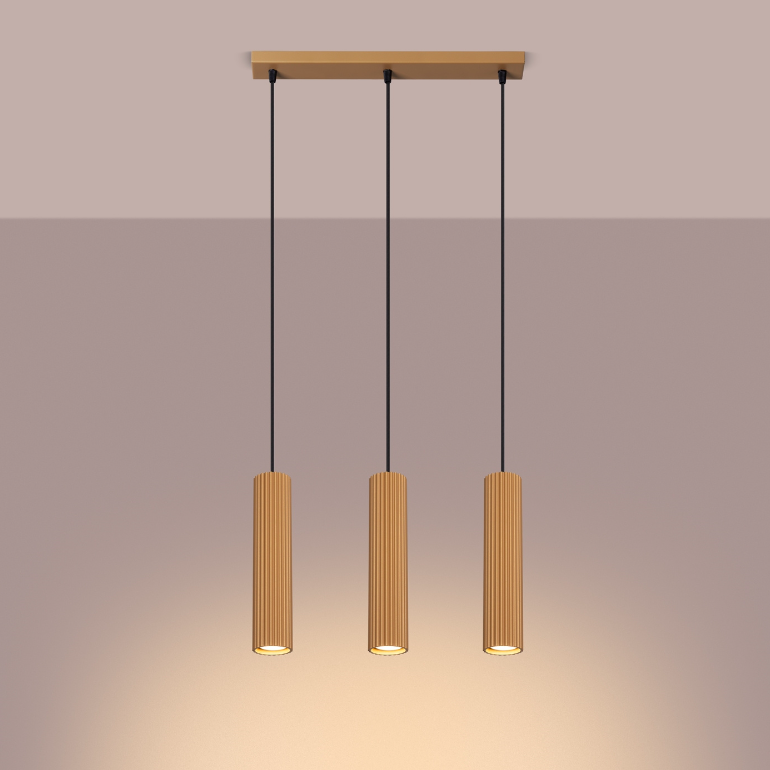Złota wisząca lampa Karbon 3 z tubowymi zwisami